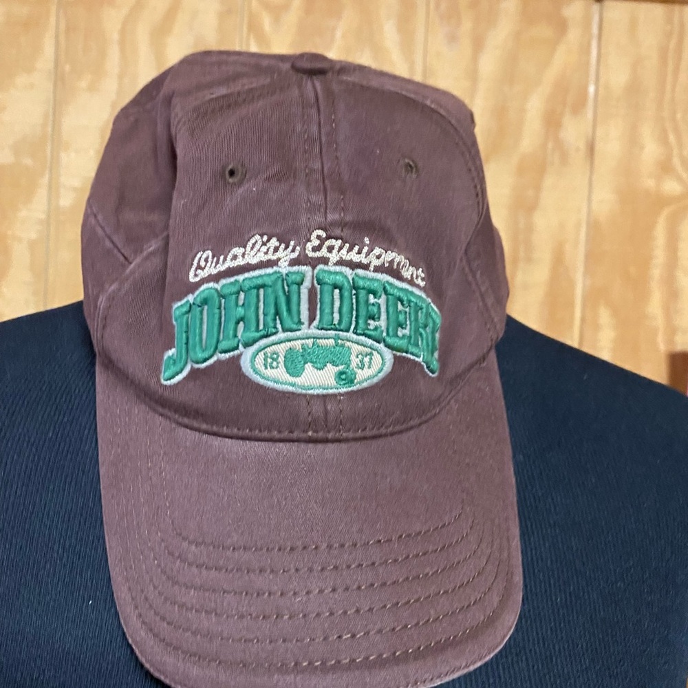 unique brown with green John Deere hat - flex fitted with zip pocket
